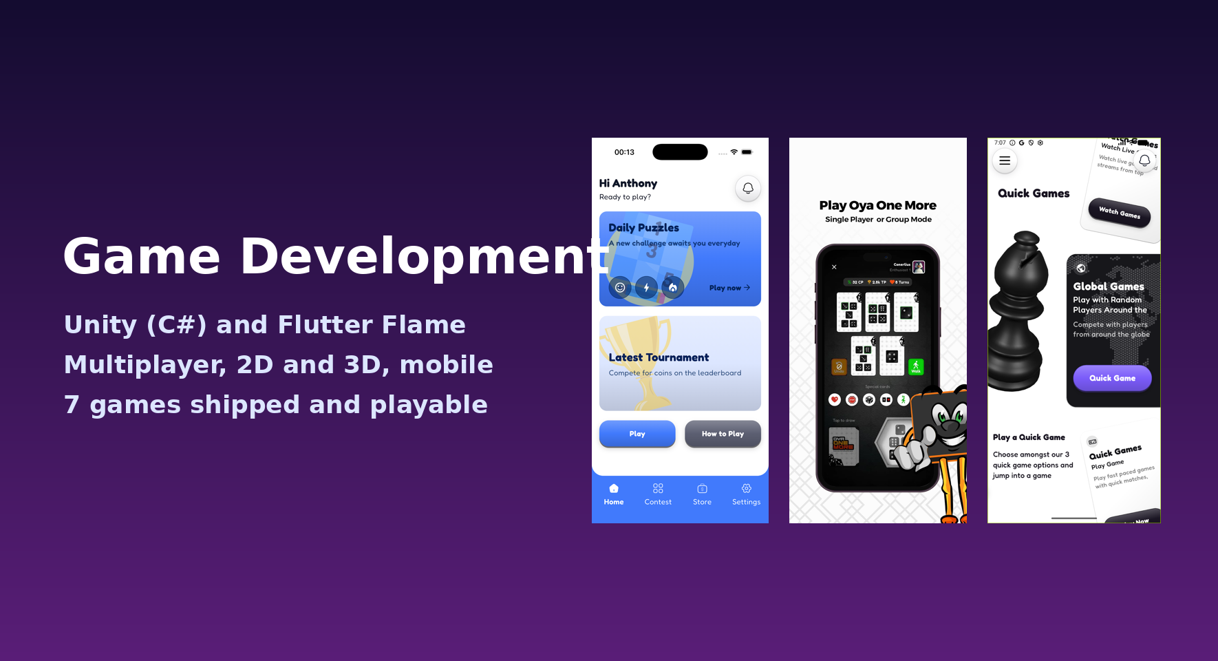 I will develop your Unity or Flutter Flame game, from prototype to store release